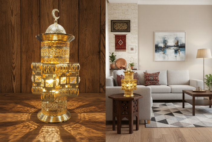 فانوس رمضان ذهبي بتصميم ملكي مزخرف بالكريستال