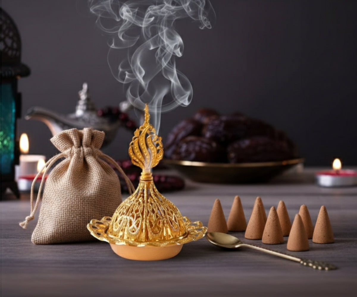 طقم مبخرة رمضان مع تشكيلة بخور وشنطة خيش