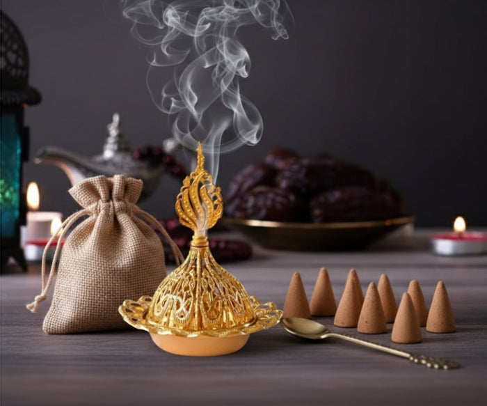 طقم مبخرة رمضان مع تشكيلة بخور وشنطة خيش