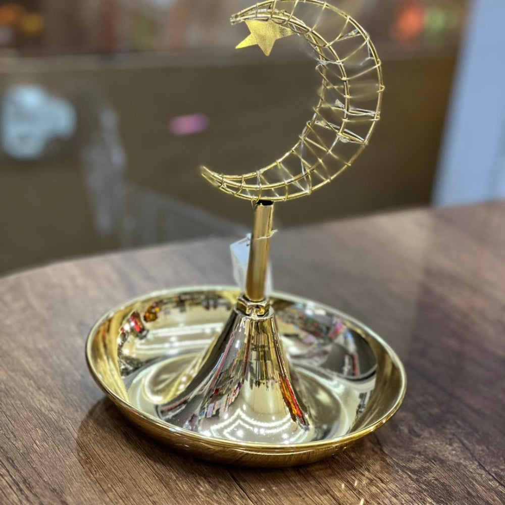 تمرية رمضان معدن ذهبي بتصميم هلال ونجمة مضيئة